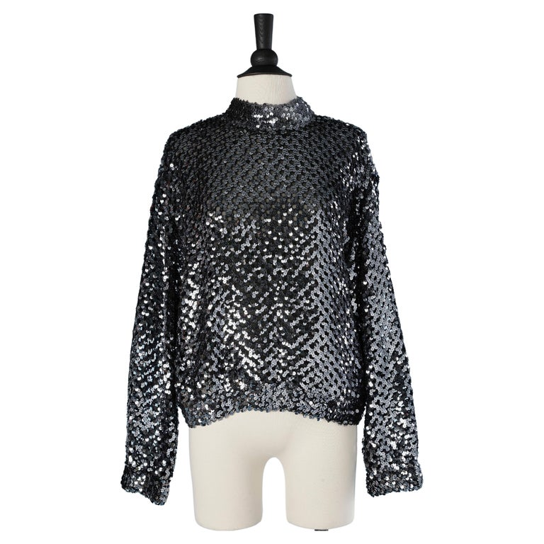 Silver sequin sweater on knit base and black chiffon lining Annie ...