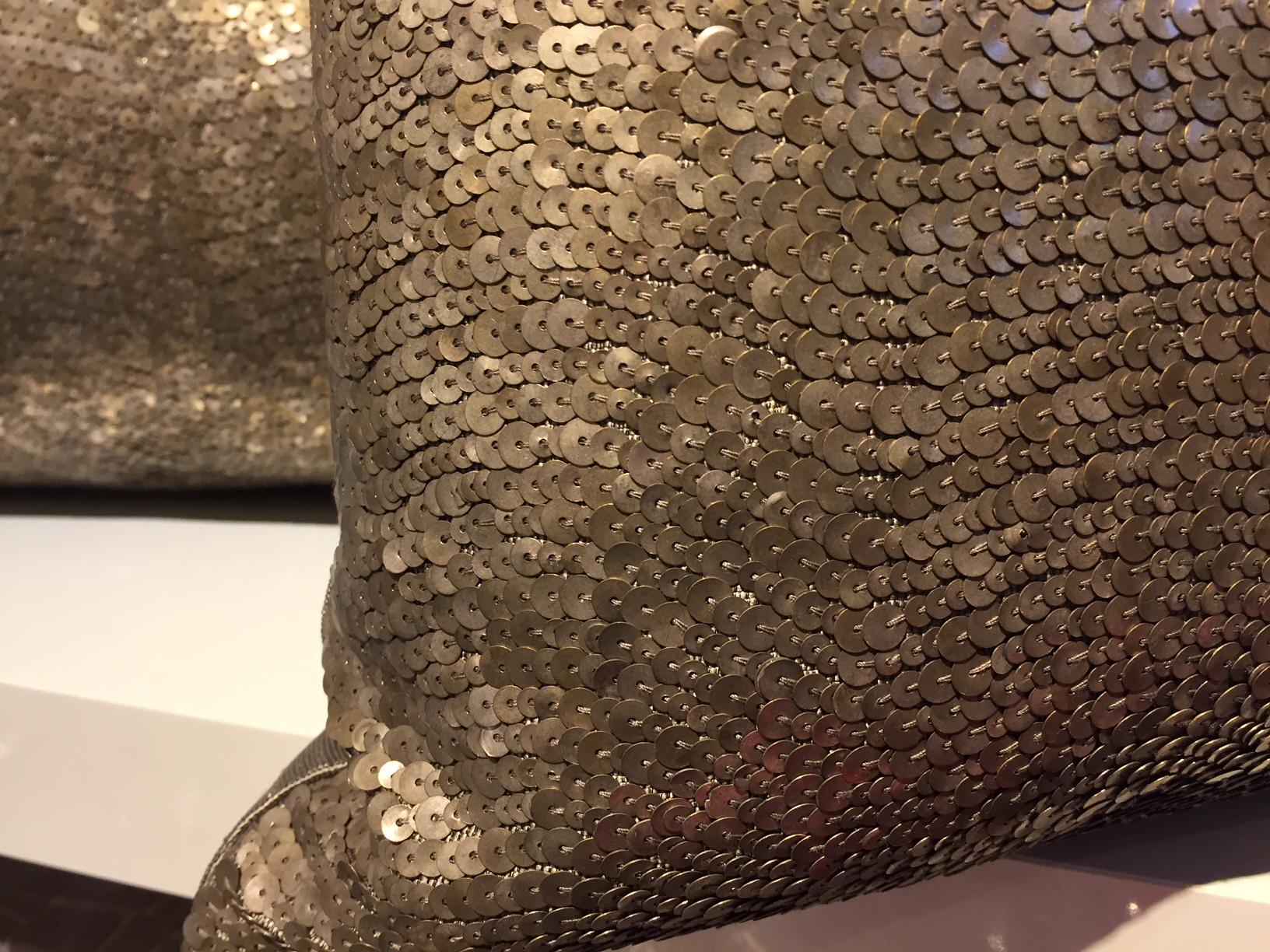 Silver Sequined Cushions Rectangular Hand Embroidery on Silk Color Peppercorn In New Condition For Sale In Hamburg, DE