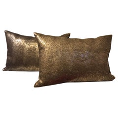 Silver Sequined Cushions Rectangular Hand Embroidery on Silk Color Peppercorn