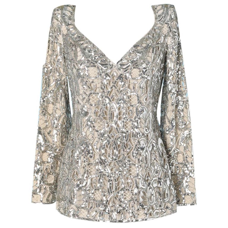 Silver sequined lace evening tunic Valentino For Sale at 1stDibs