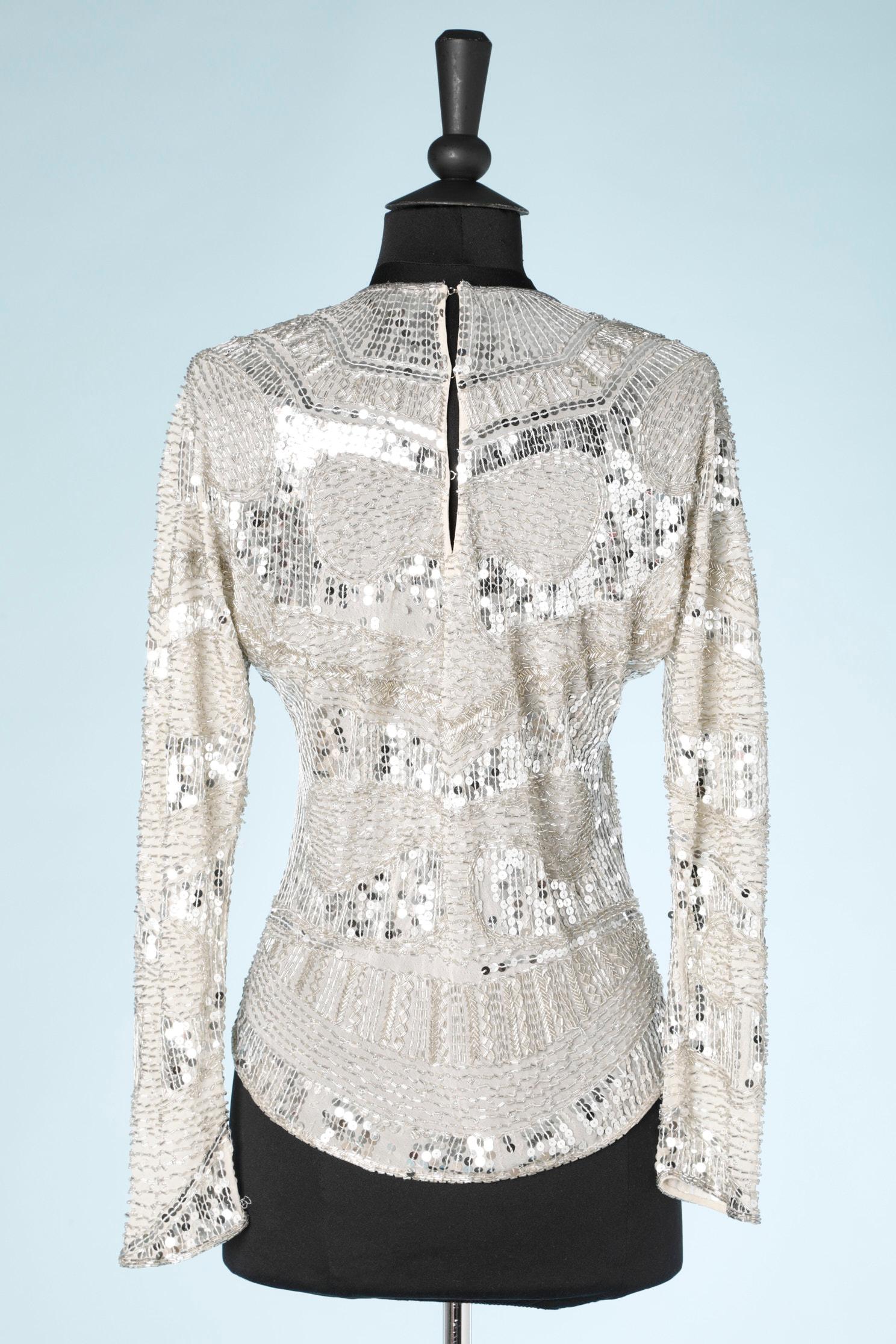 Silver Sequins and beaded top Halston  In Excellent Condition For Sale In Saint-Ouen-Sur-Seine, FR