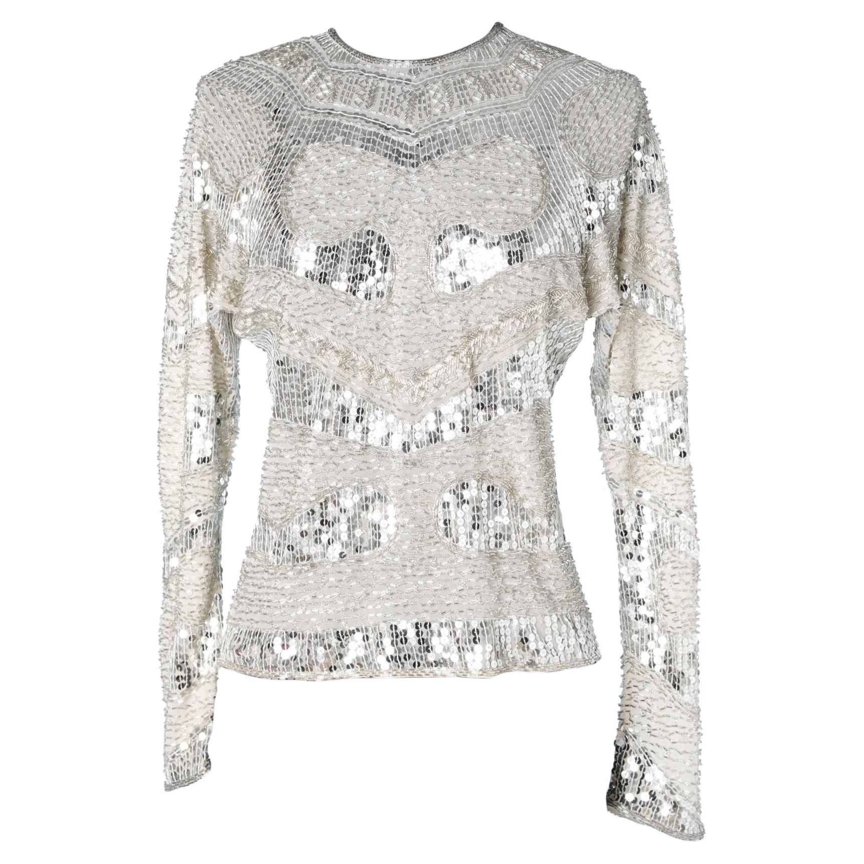 Silver Sequins and beaded top Halston