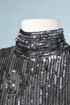 Silver sequins and beads embroidered dress with franges Bob Mackie