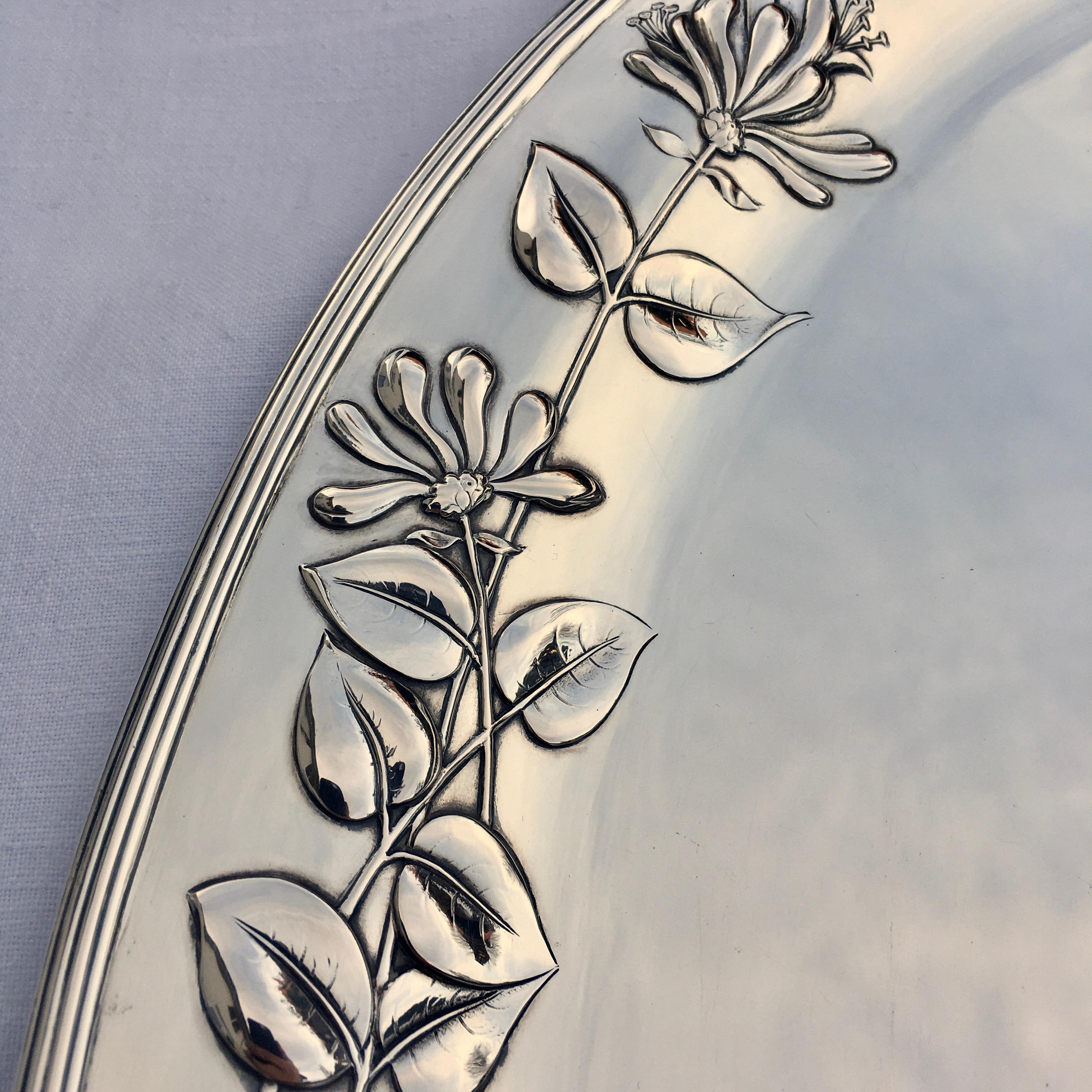 Silver Serving Platter, Art Nouveau, Floral Decoration, Germany, 1899 In Good Condition For Sale In EL Waalre, NL