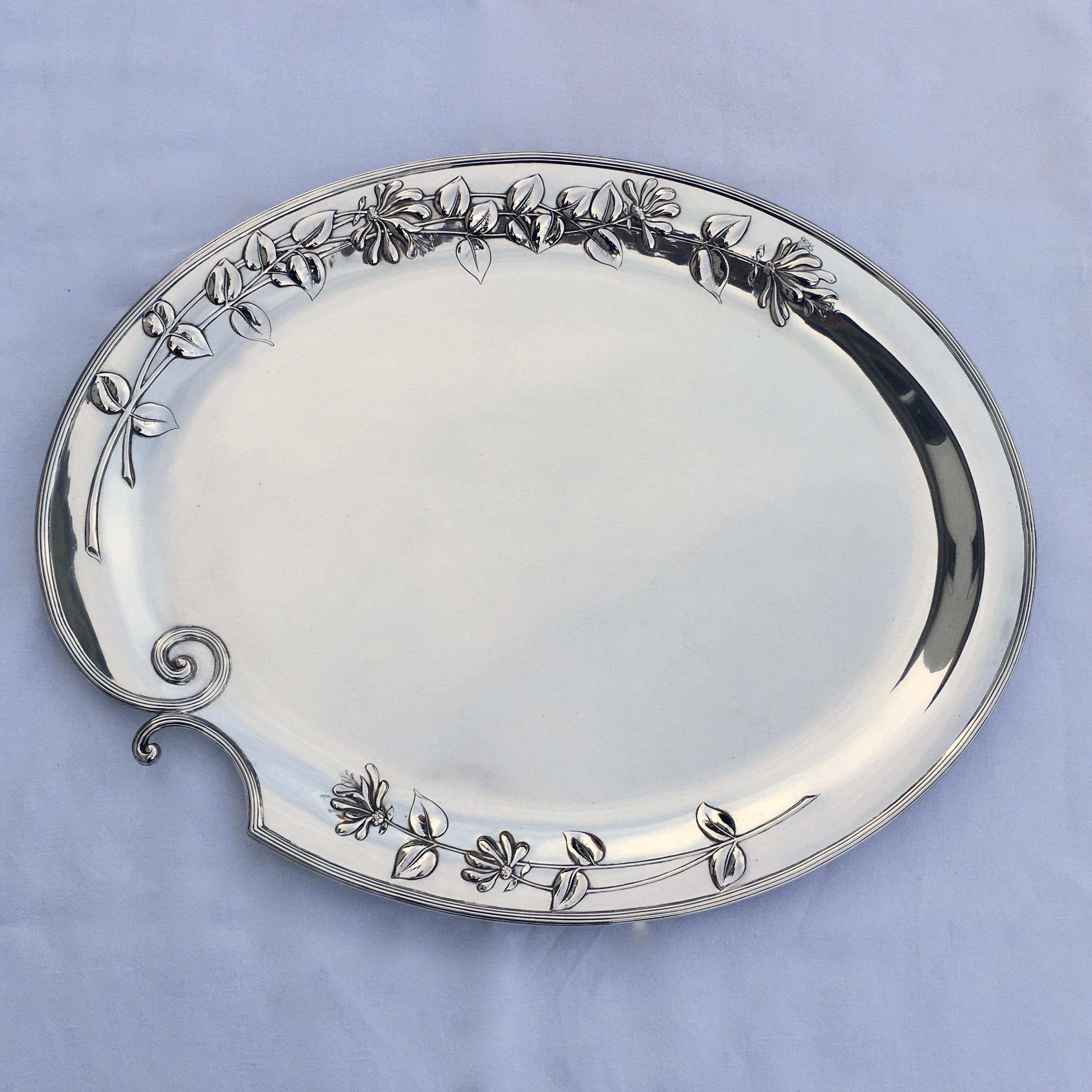 Silver Serving Platter, Art Nouveau, Floral Decoration, Germany, 1899 For Sale 1