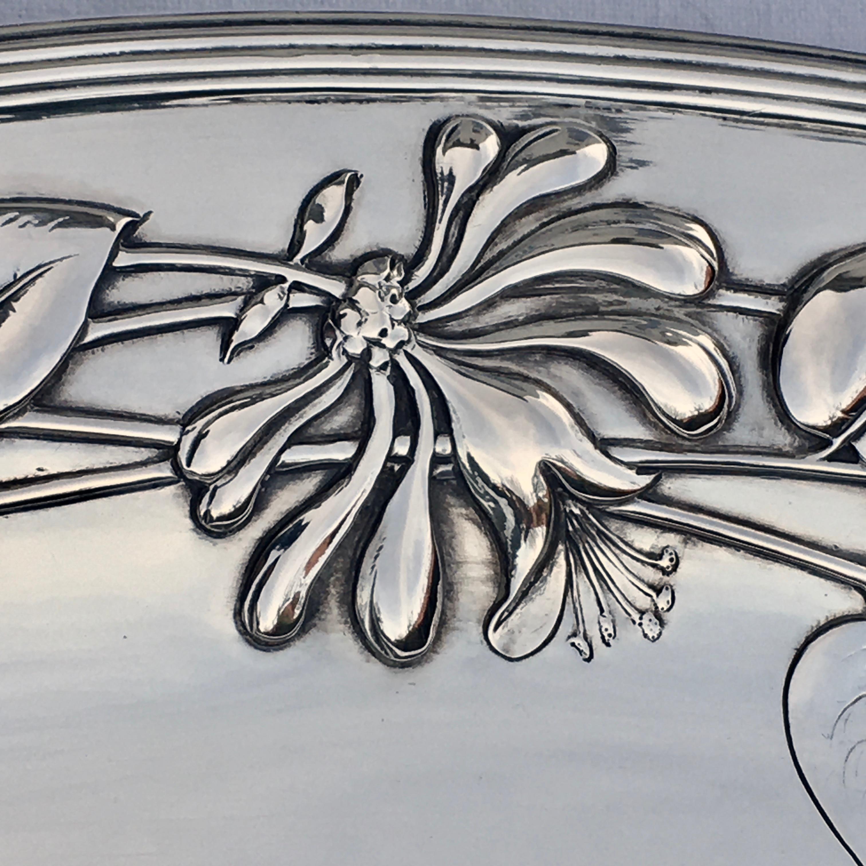 Silver Serving Platter, Art Nouveau, Floral Decoration, Germany, 1899 For Sale 2