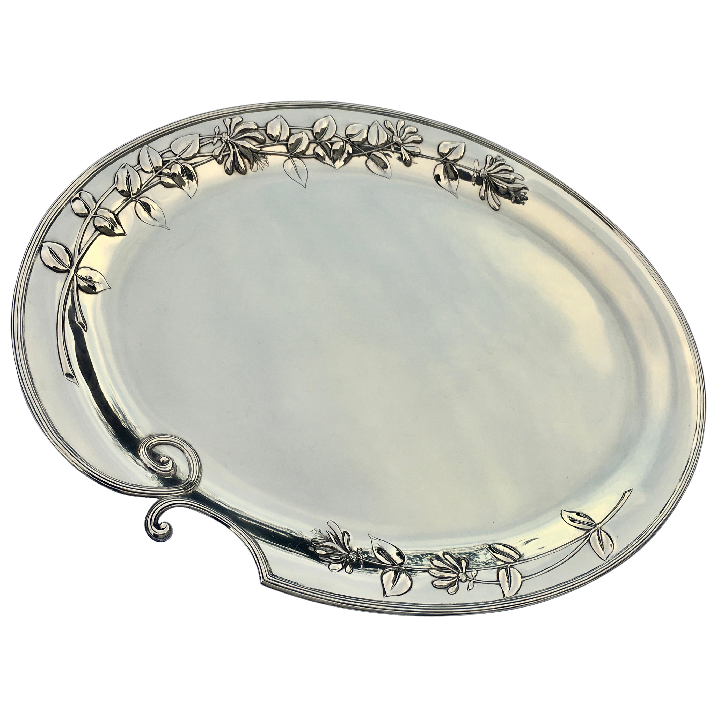 Silver Serving Platter, Art Nouveau, Floral Decoration, Germany, 1899 For Sale