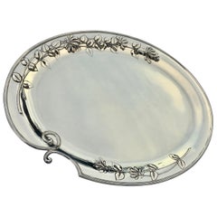 Silver Serving Platter, Art Nouveau, Floral Decoration, Germany, 1899