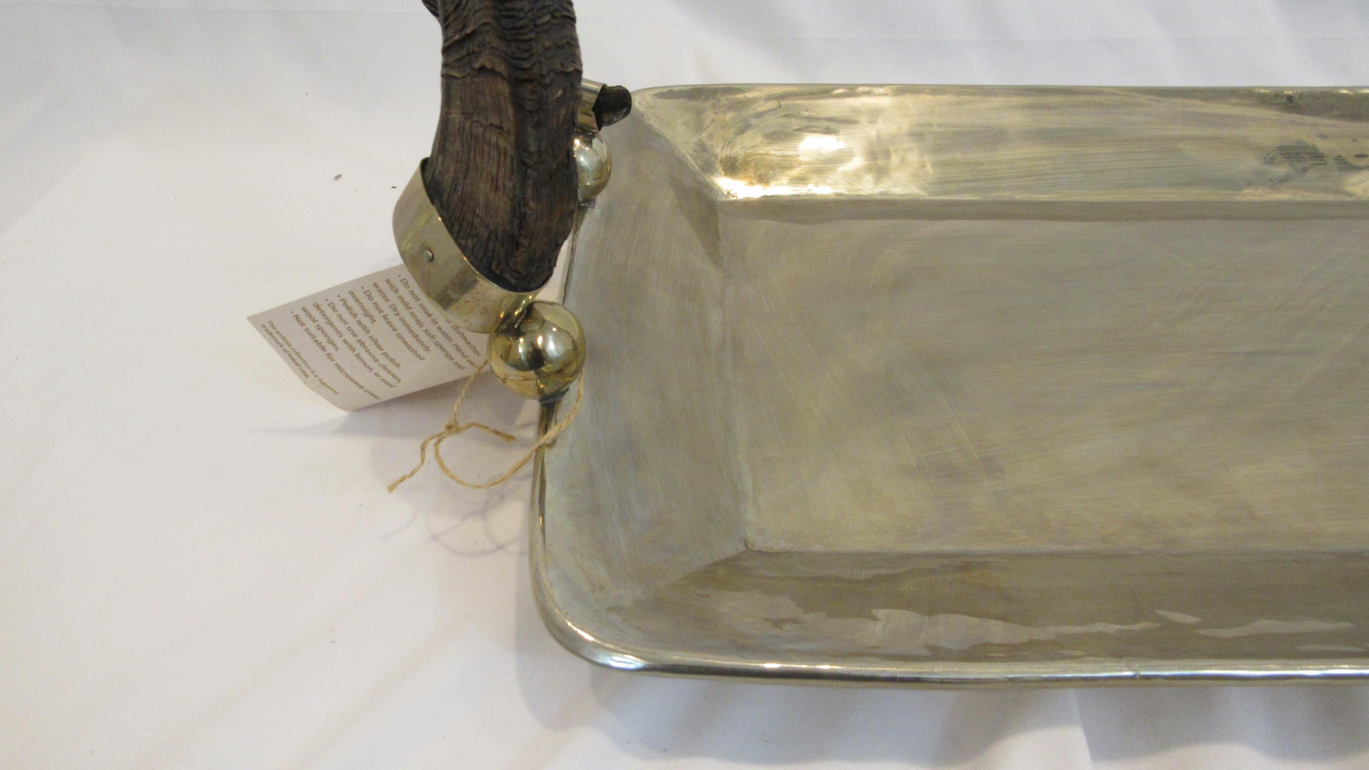 Neoclassical Silver Serving Tray with Rams Horn Handles by Babel from Argentina For Sale