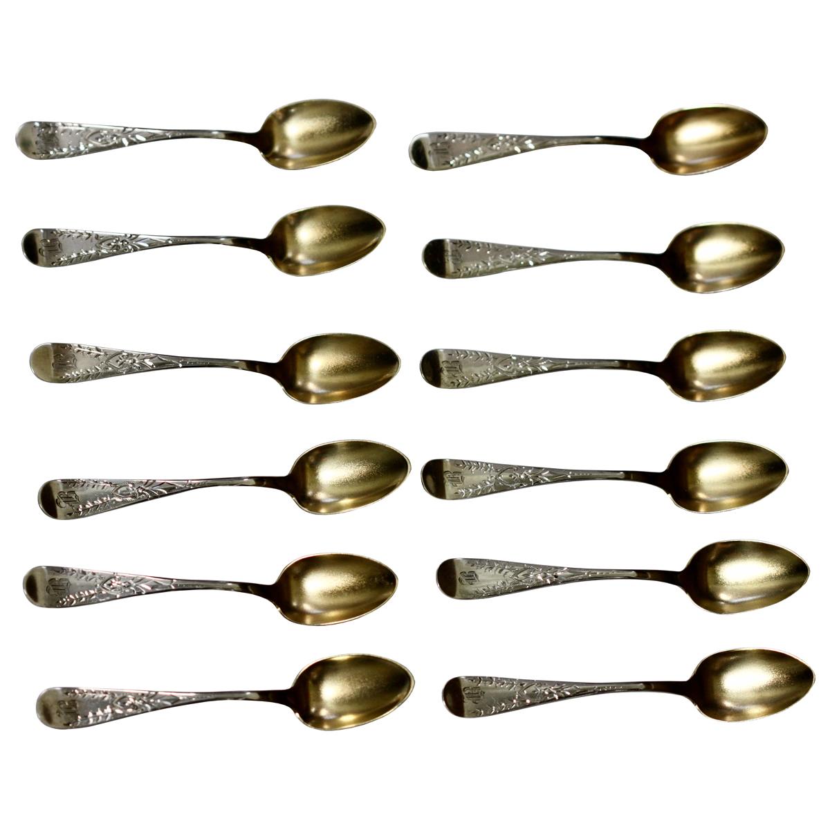 Silver Set of Twelve Demitasse Spoons in a Fitted Case American, 20th Century For Sale