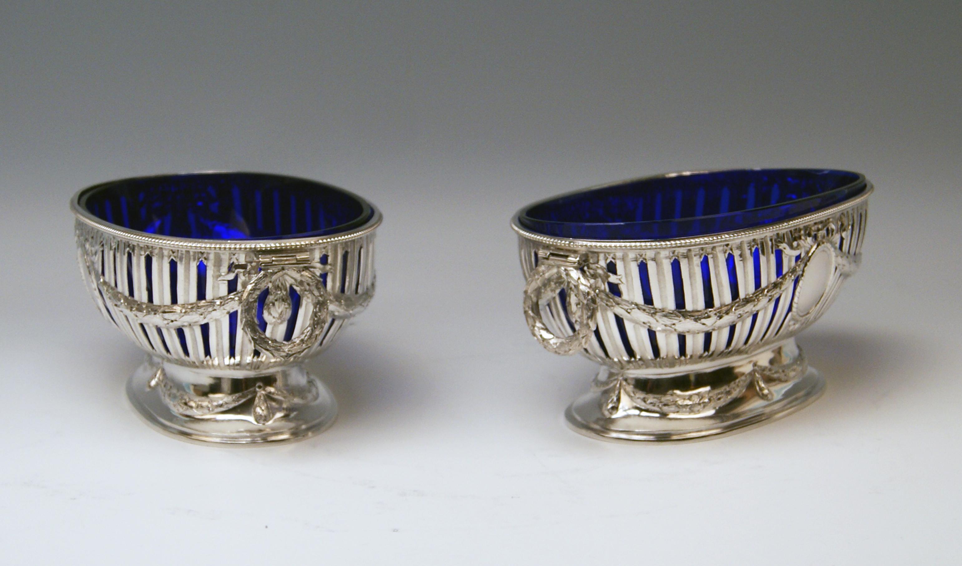 Early 20th Century Silver Set Three Bowls Cobalt Blue Glass Liners Master Bubeniczek Vienna ca.1900 For Sale