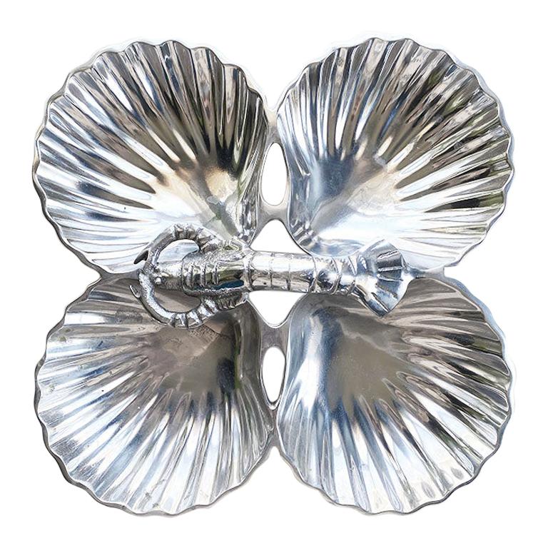 Silver Shell and Lobster Crudités Condiment Serving Platter, India