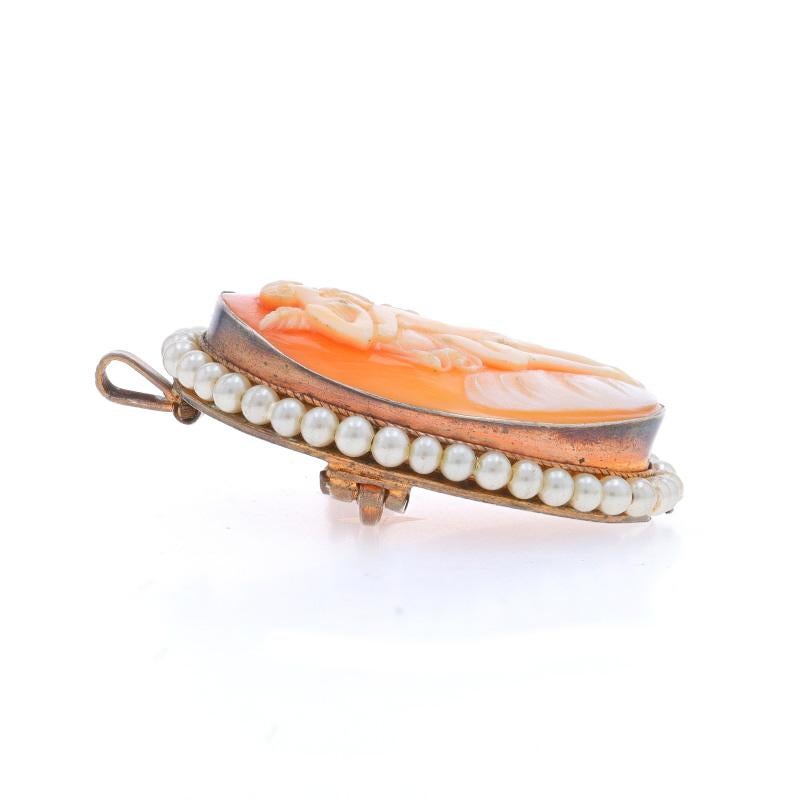 Silver Shell Pearl Vintage Cupid & Psyche Brooch/Pendant 800 Cameo Mythology Pin In Good Condition In Greensboro, NC