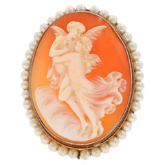 Silver Shell Pearl Vintage Cupid & Psyche Brooch/Pendant 800 Cameo Mythology Pin