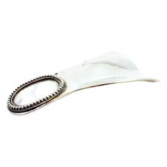 Silver shoehorn with pearl monogram plaque