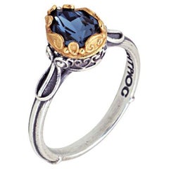 Silver Single Stone Ring with Blue Swarovski Crystal, Dimitrios Exclusive D48