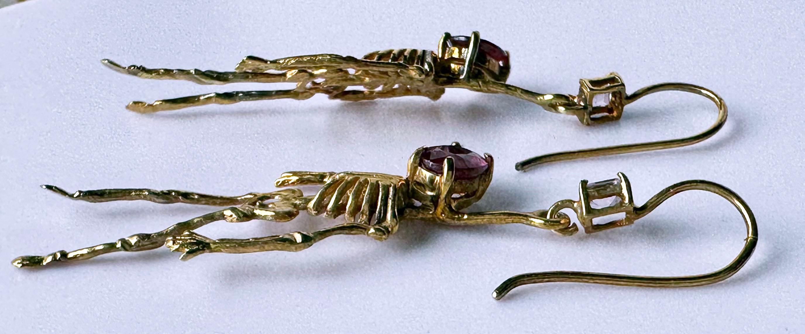 Silver Skeleton Earrings set with Ruby and Tourmaline For Sale 5