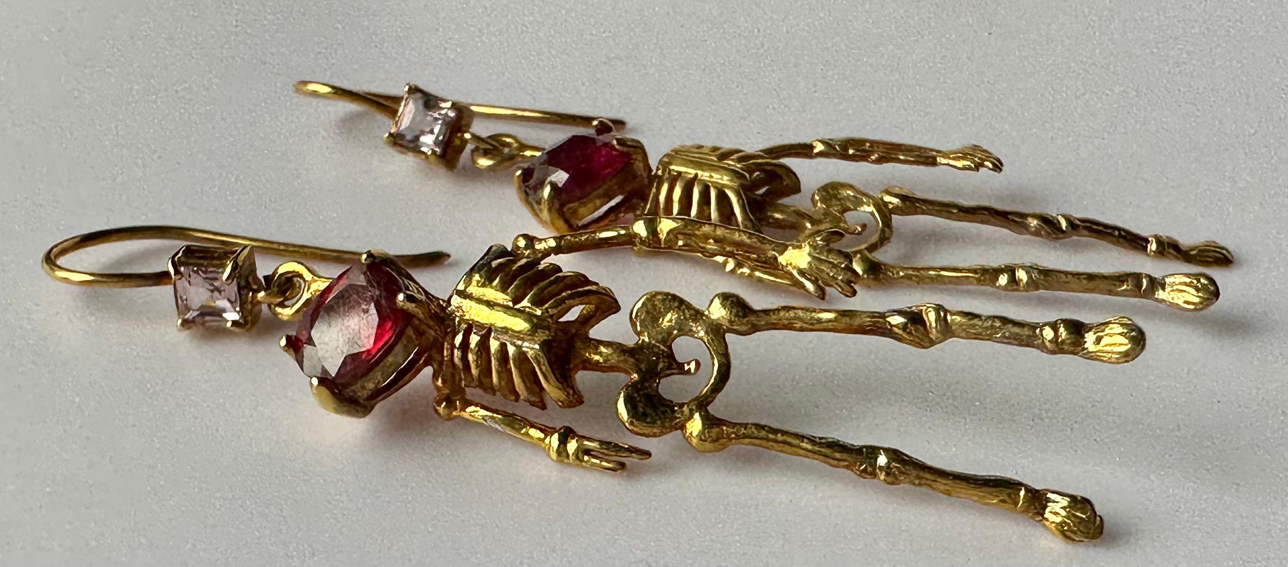 Silver Skeleton Earrings set with Ruby and Tourmaline For Sale 8