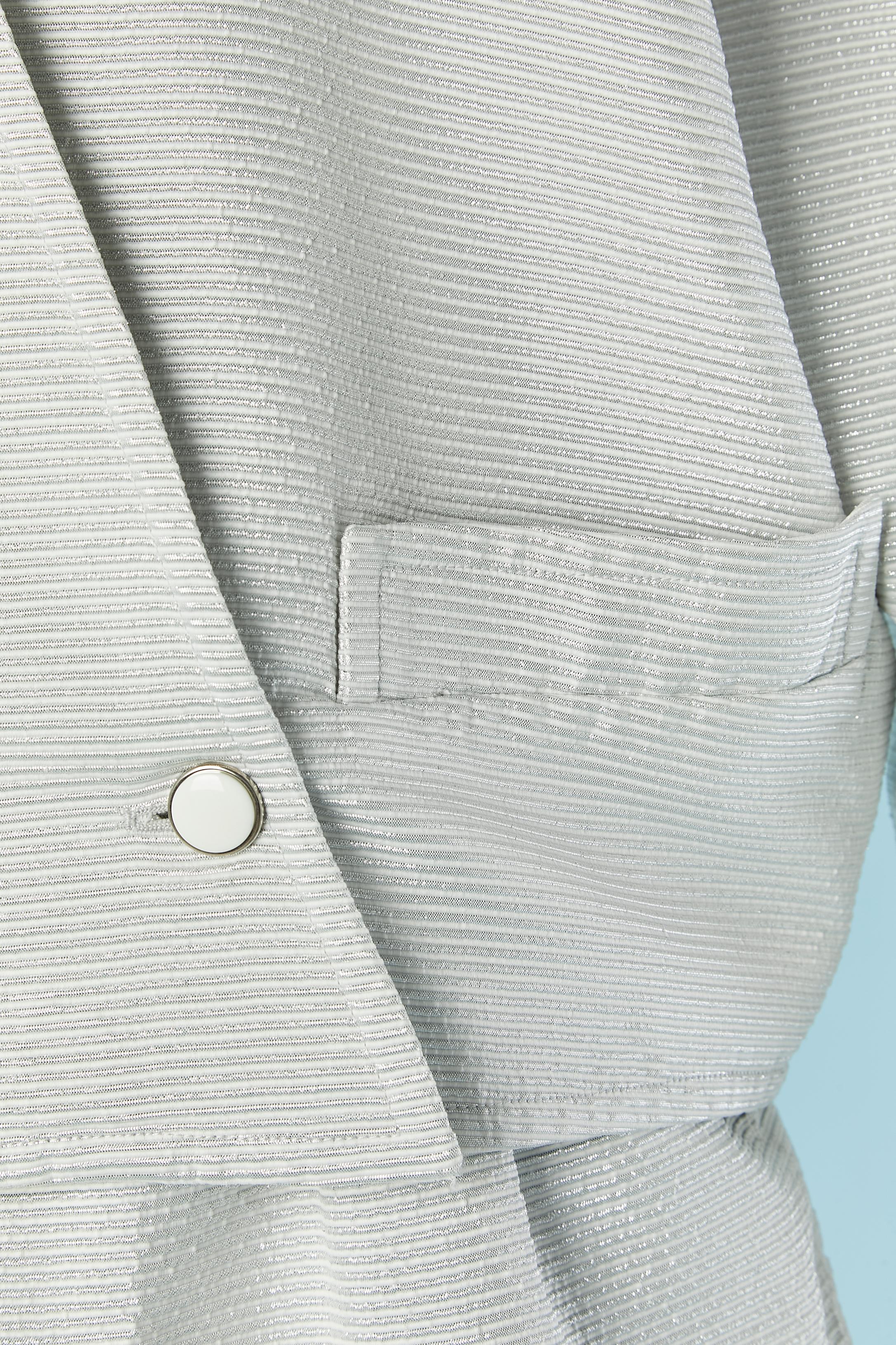 Silver skirt suit with double breasted jacket COURRÈGES In Excellent Condition For Sale In Saint-Ouen-Sur-Seine, FR