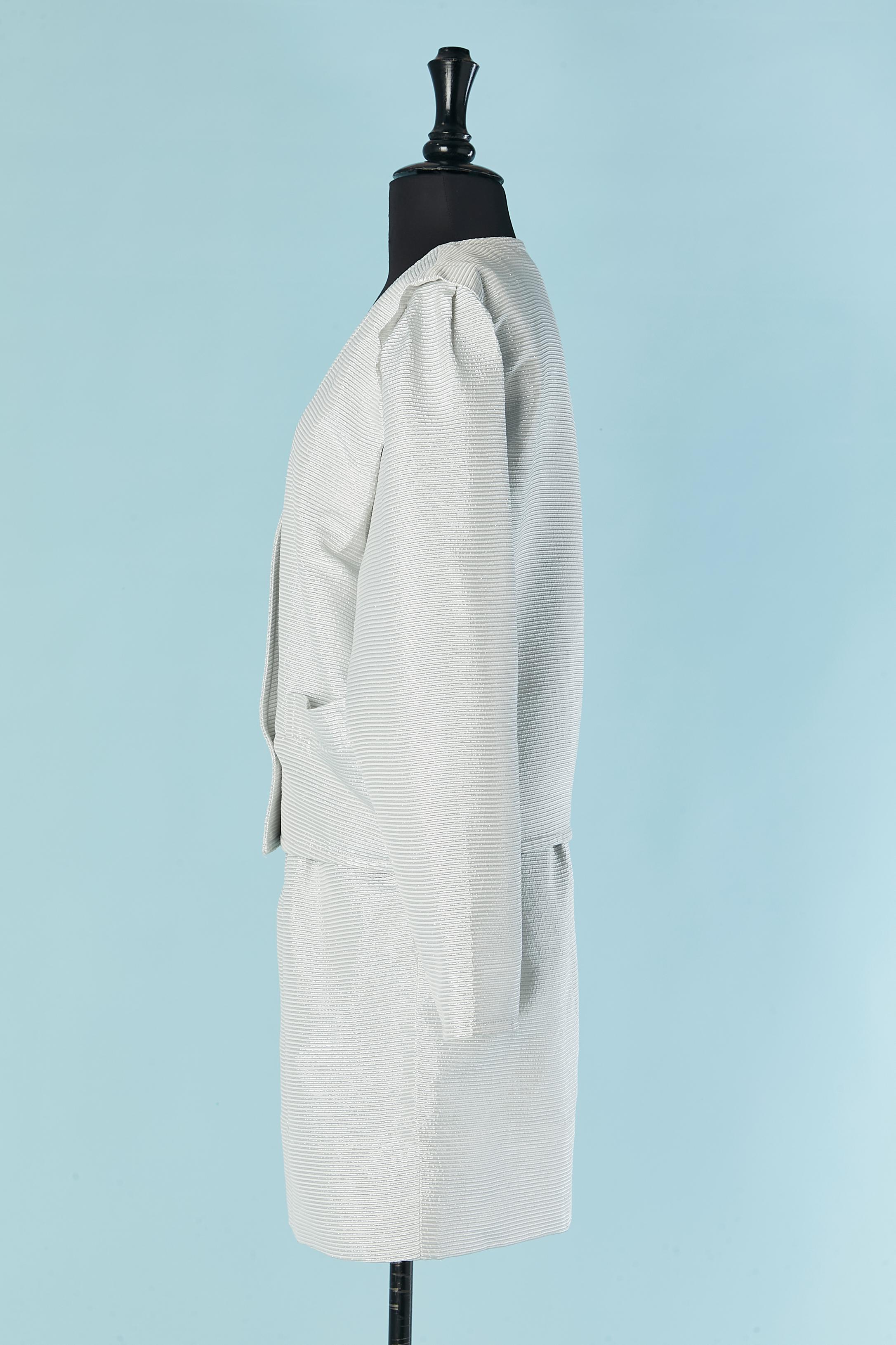 Silver skirt suit with double breasted jacket COURRÈGES For Sale 1