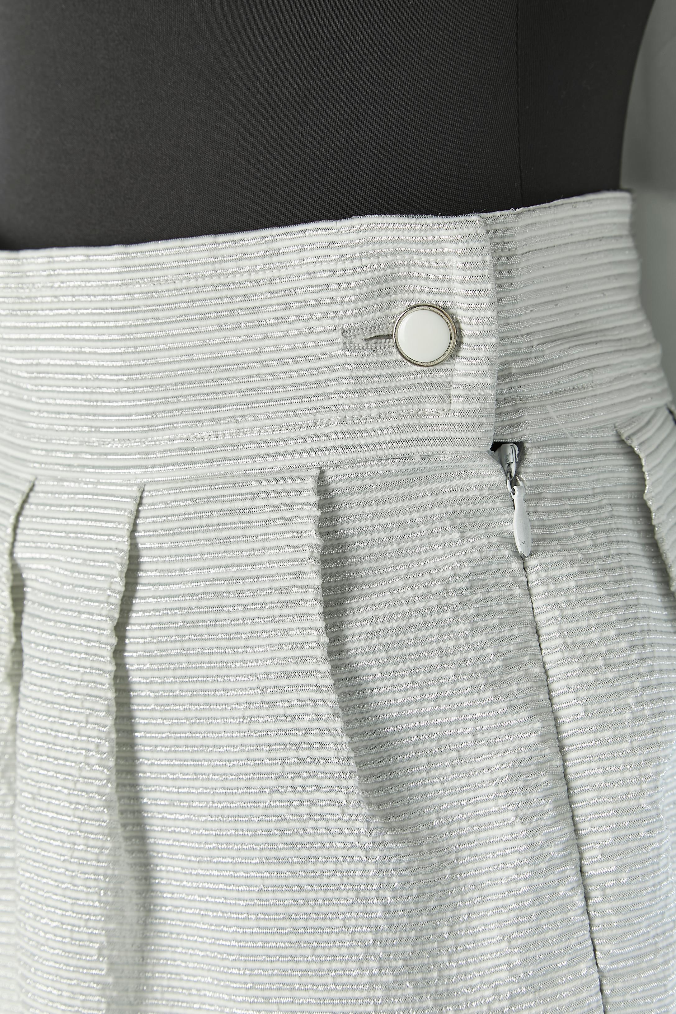 Silver skirt suit with double breasted jacket COURRÈGES For Sale 4