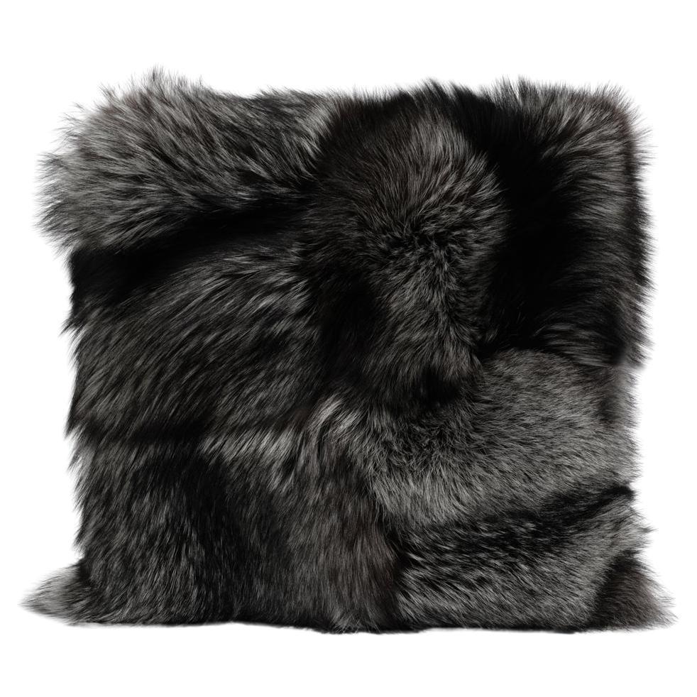 Silver Sky Fox Natural Fur Pillow Cushion by Muchi Decor For Sale