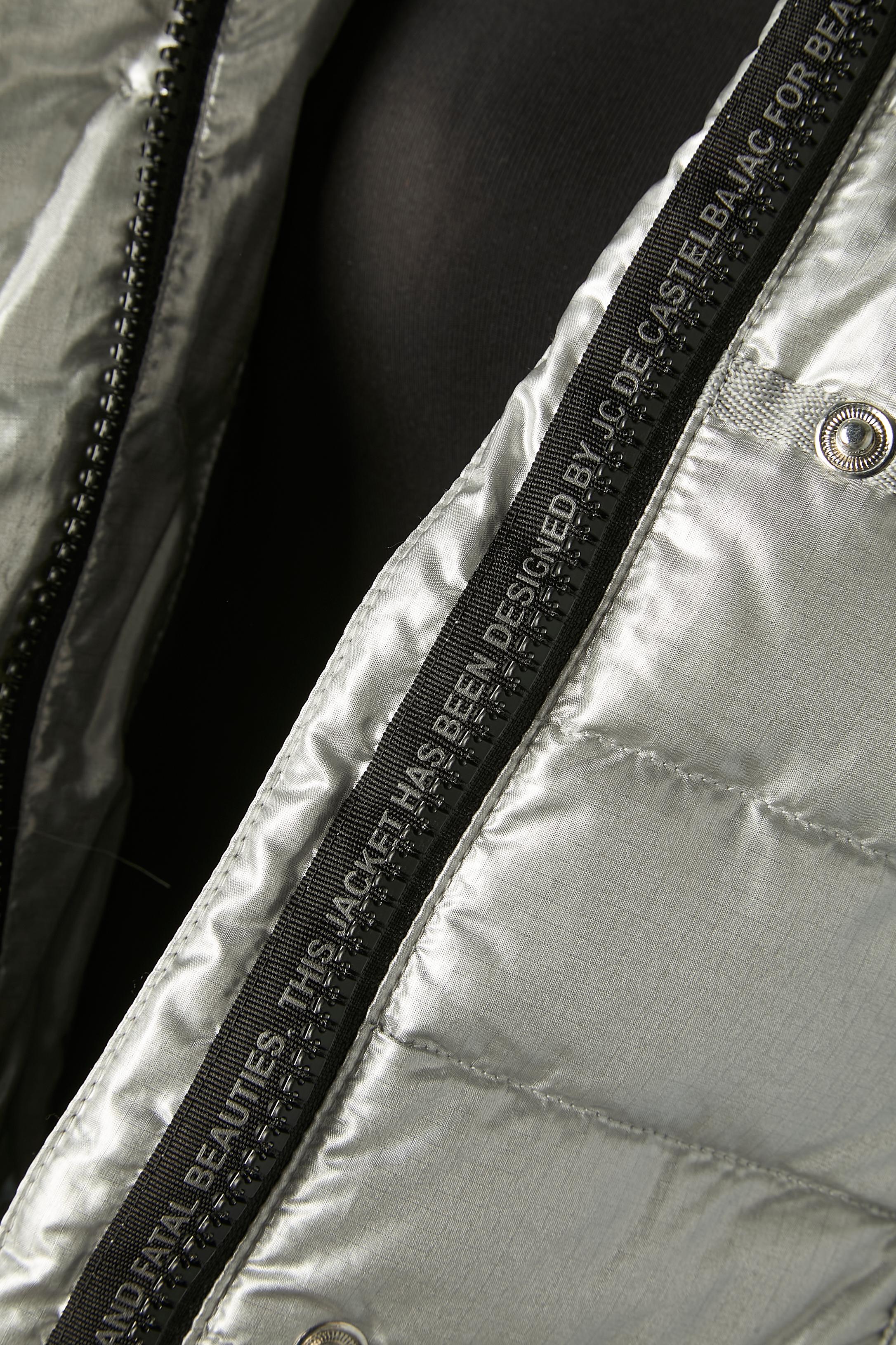 Silver sleeveless down jacket with feather collar J.C de Castelbajac & Rossignol For Sale 4