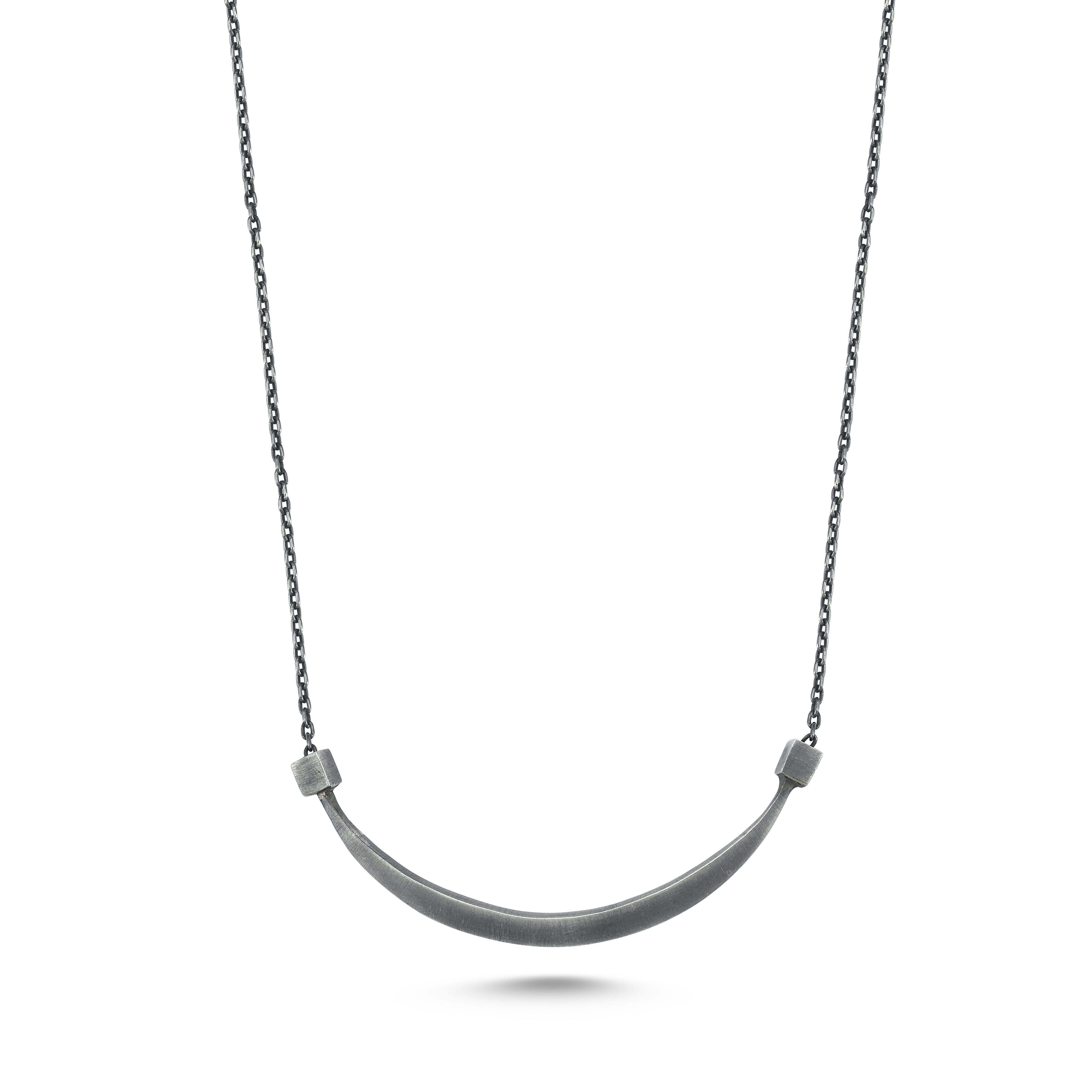 Oxidised Silver Smile Bar Necklace In New Condition For Sale In ISTANBUL, TR