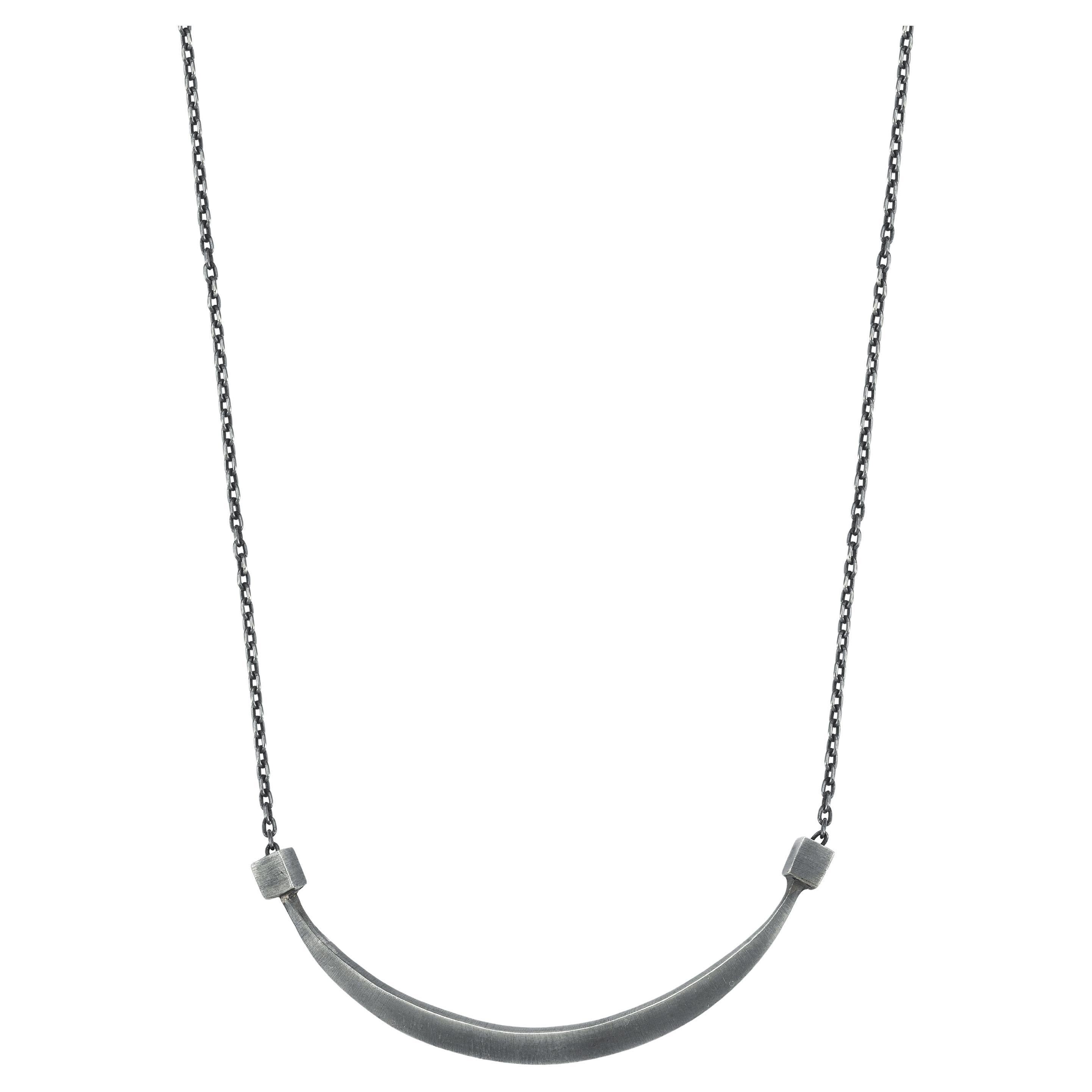 Oxidised Silver Smile Bar Necklace For Sale