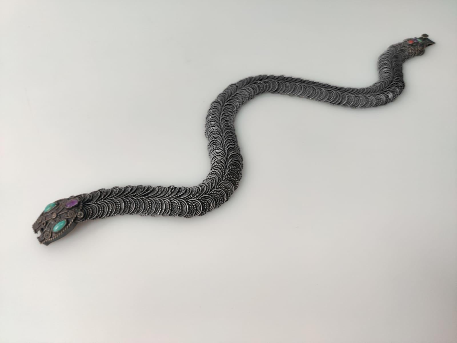 Collar de serpiente de plata de Gustavo Martinez, México Años 60 Mexicano