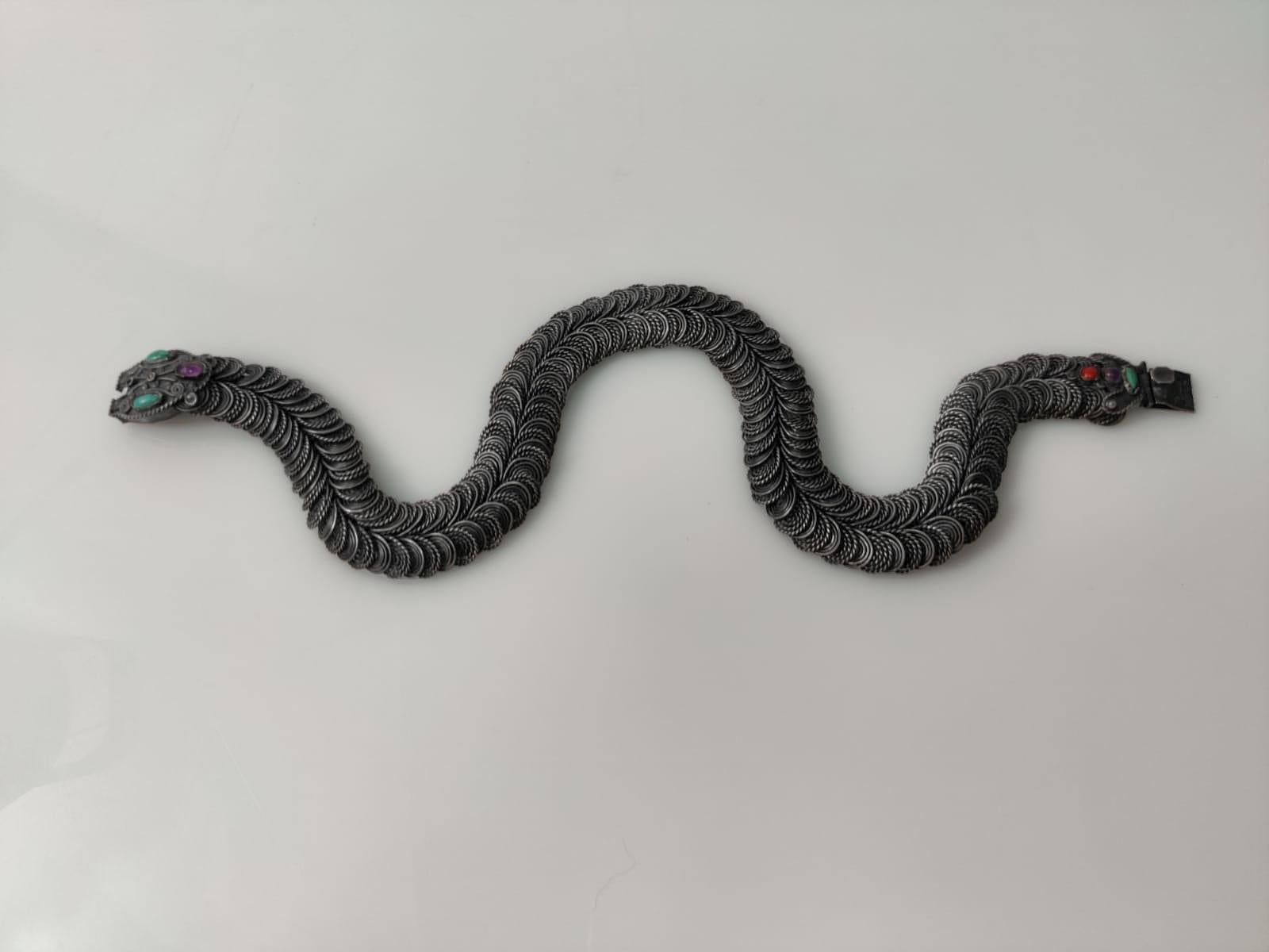 Collar de serpiente de plata de Gustavo Martinez, México Años 60 1