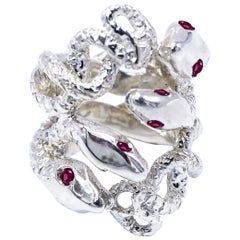 Ruby Snake Ring Silver Cocktail Ring Adjustable J Dauphin