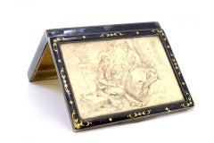 Silver snuff box with engraved ivory couple and gilded interior