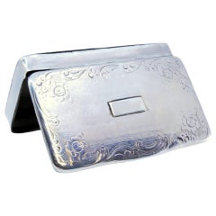Vintage Silver snuff box with engraved monogram lid, garlands and flowers