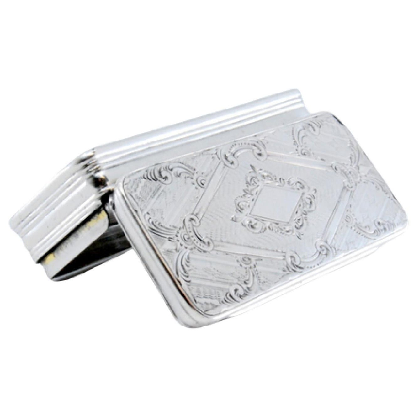 Silver snuff box with friezes and floral-engraved hinged lid