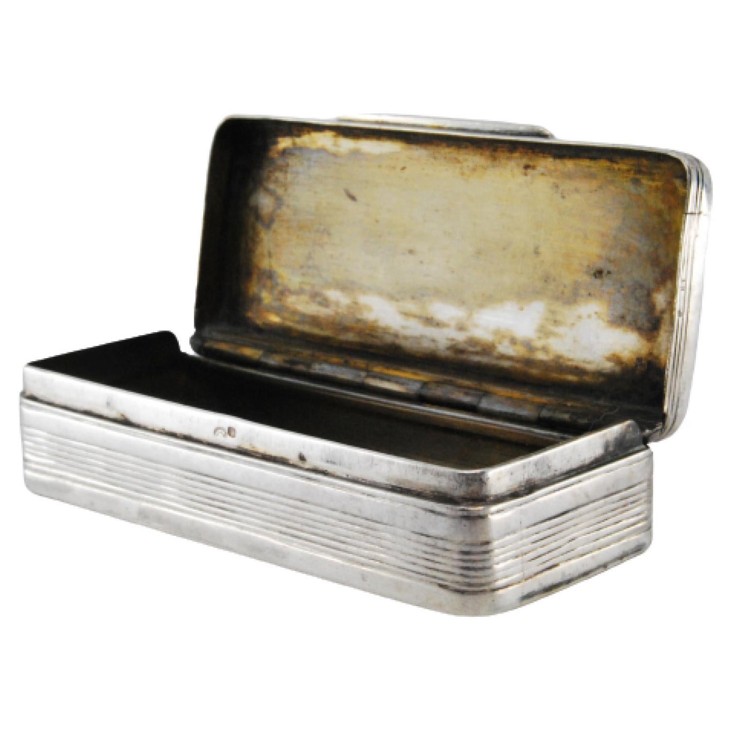 Silver snuff box with friezes, engraved lid and gold interior