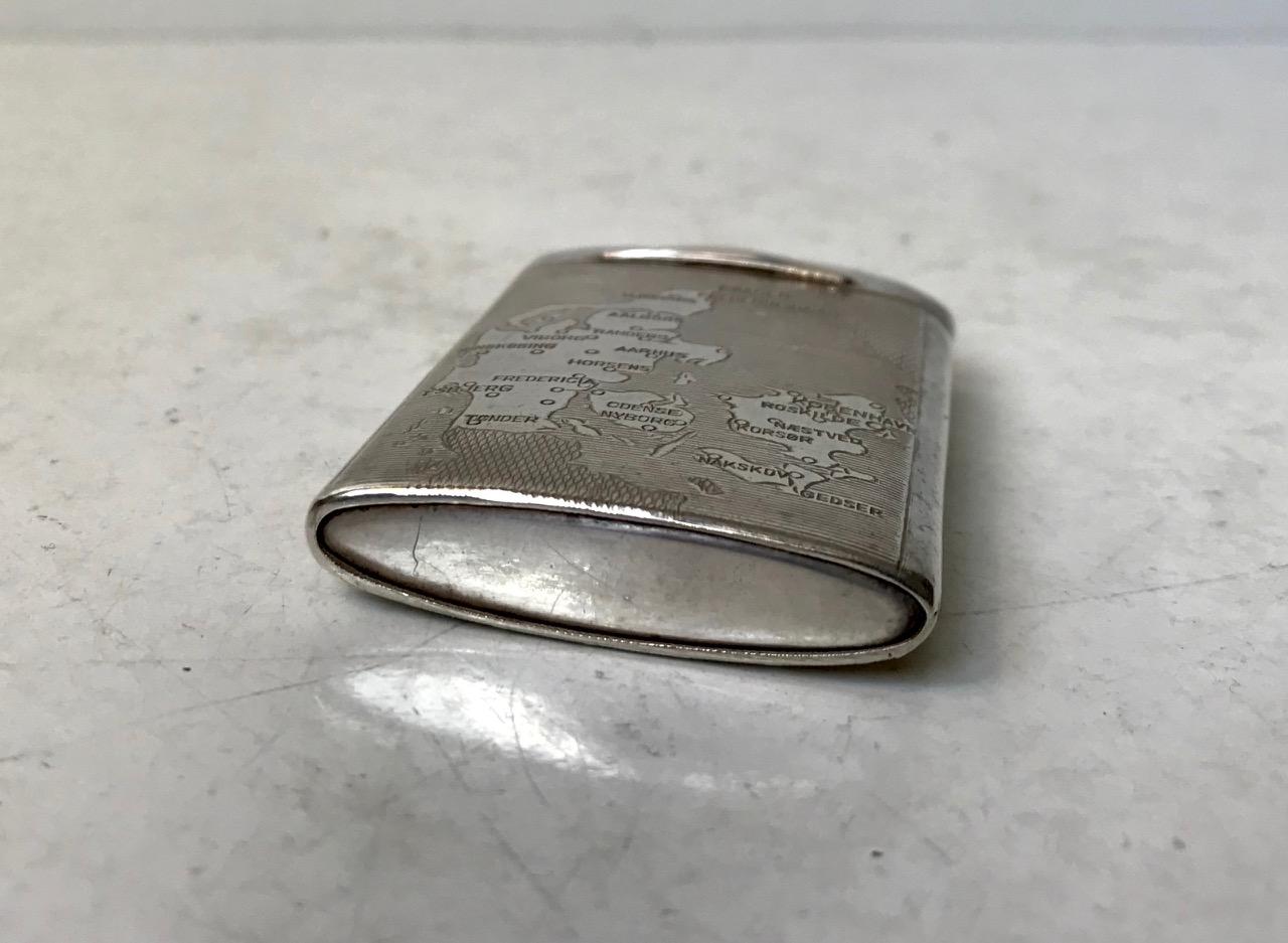 Mid-Century Modern Silver Snuff Box with Map of Denmark, 1960s