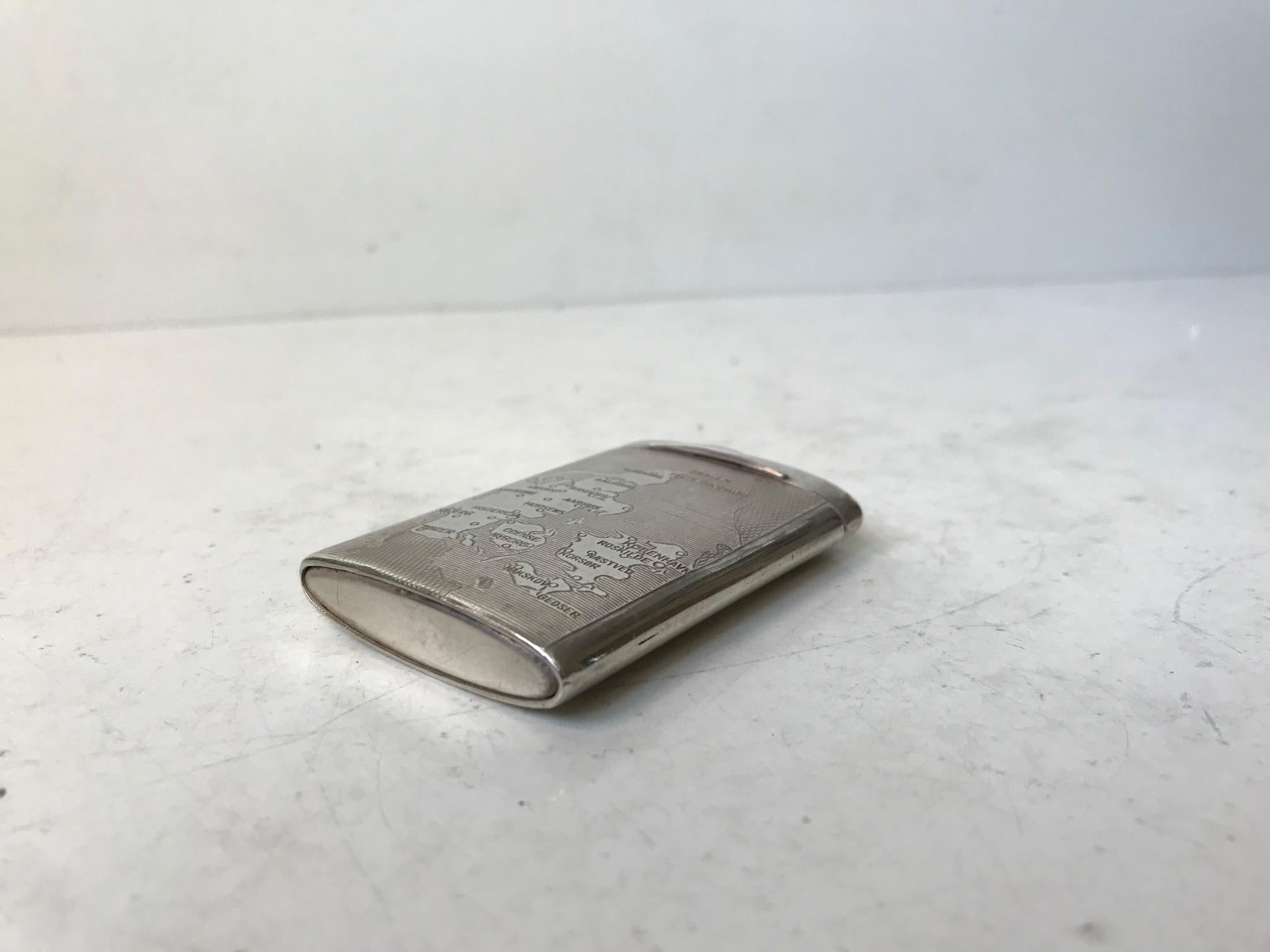 Danish Silver Snuff Box with Map of Denmark, 1960s