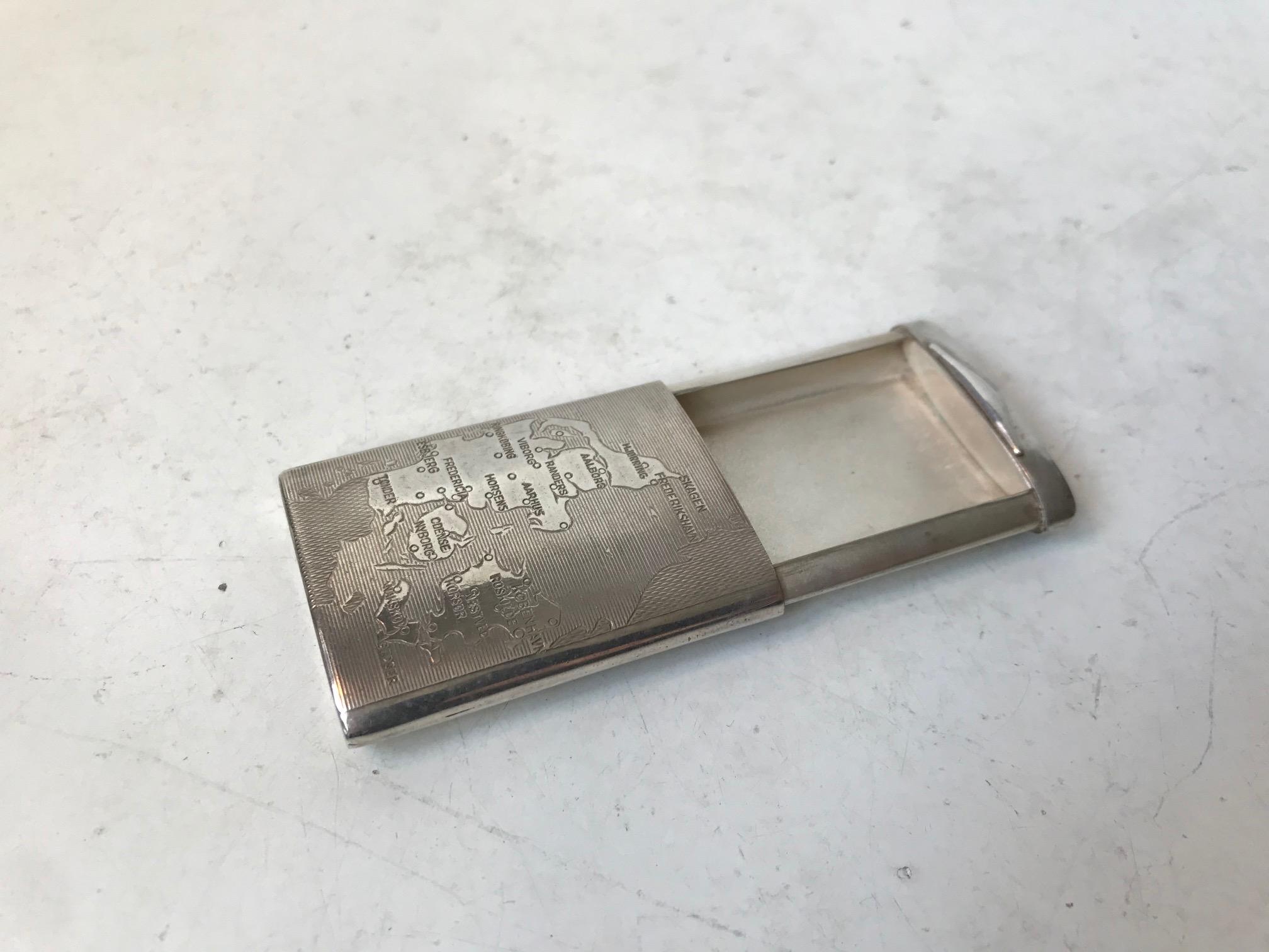 Silver Snuff Box with Map of Denmark, 1960s In Good Condition In Esbjerg, DK