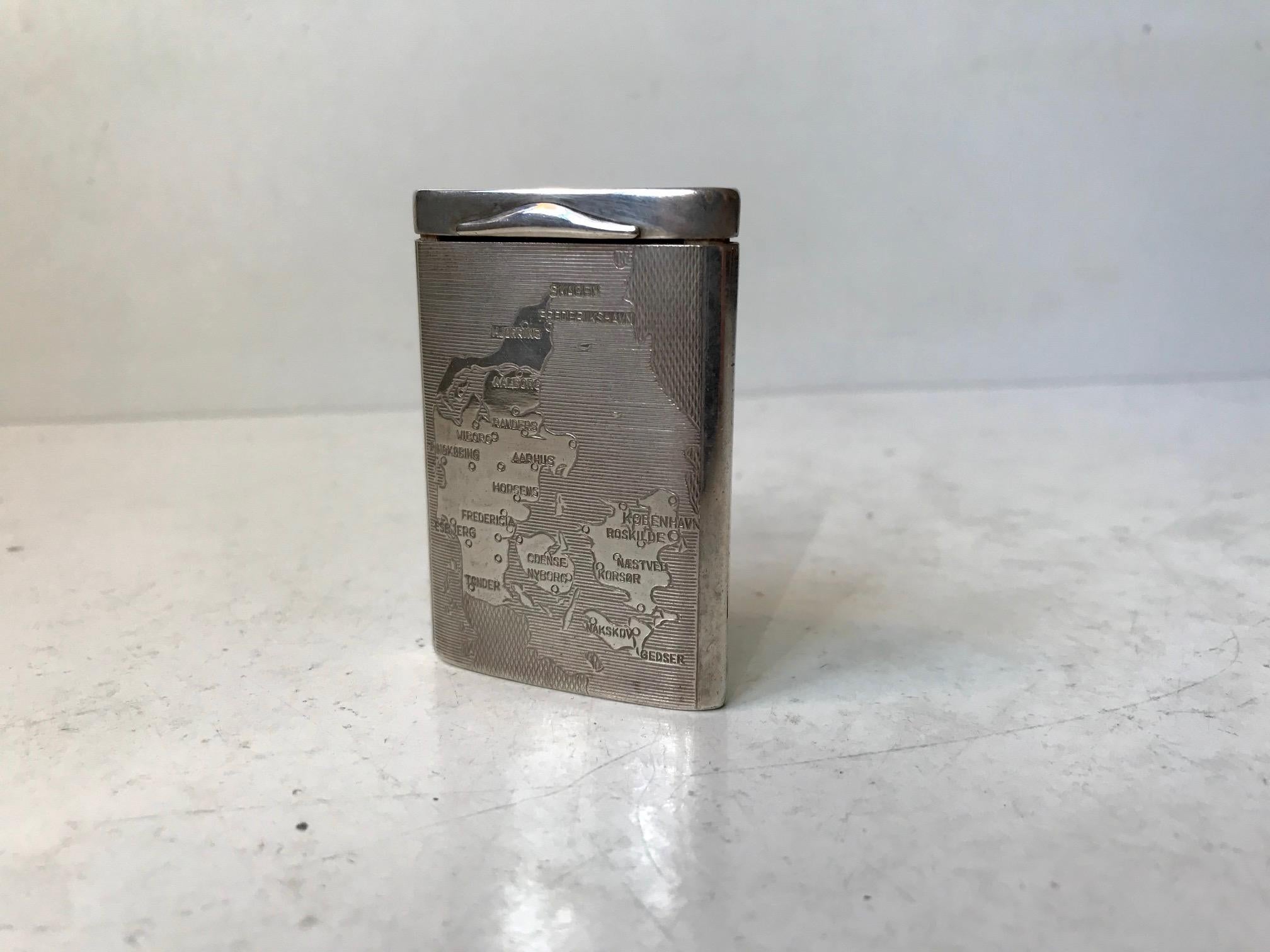 Mid-20th Century Silver Snuff Box with Map of Denmark, 1960s