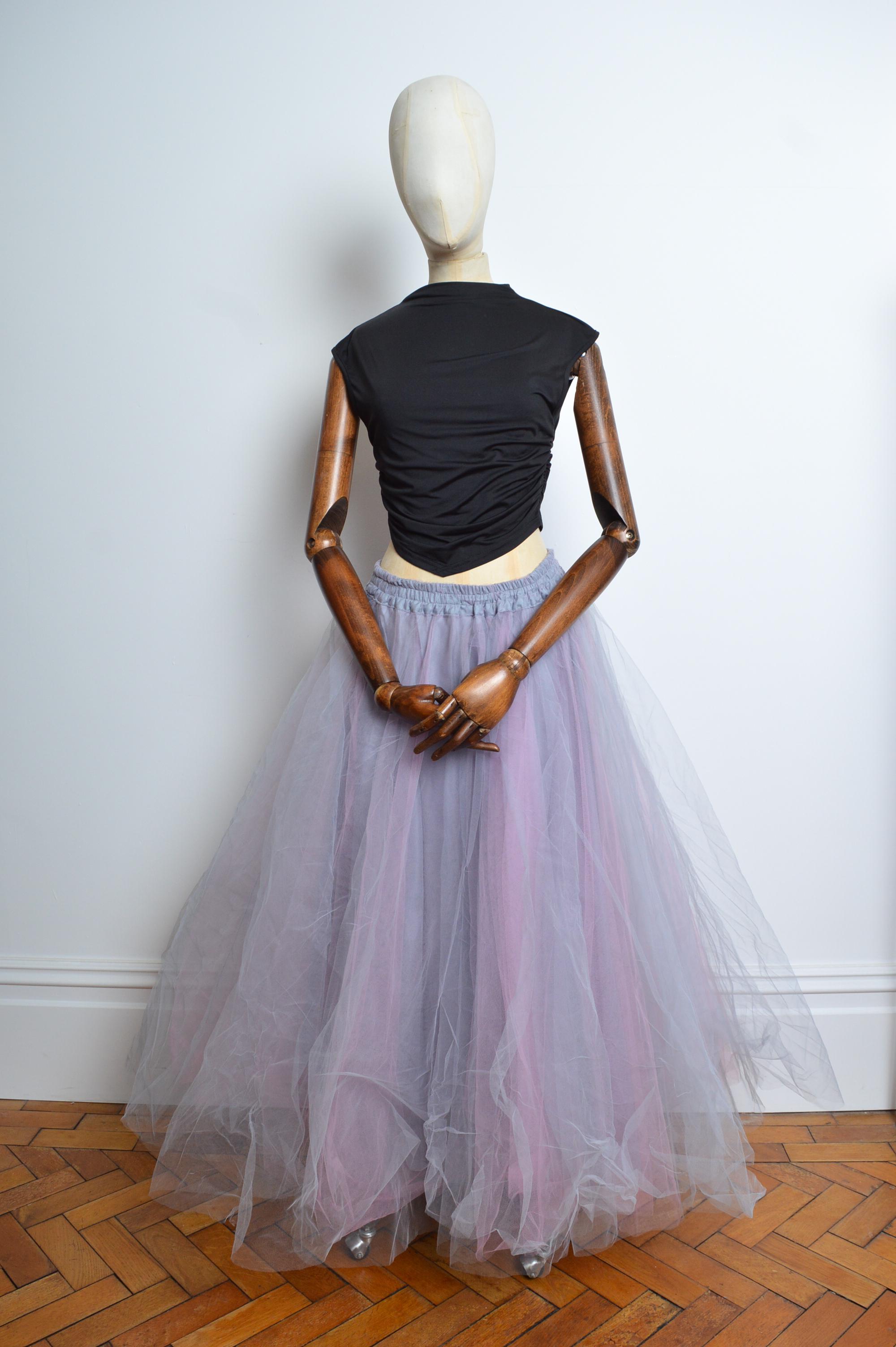 Silver & Soft Rose Ballet Pink Huge Tulle Statement Maxi Skirt by Jeff Gallano For Sale 1