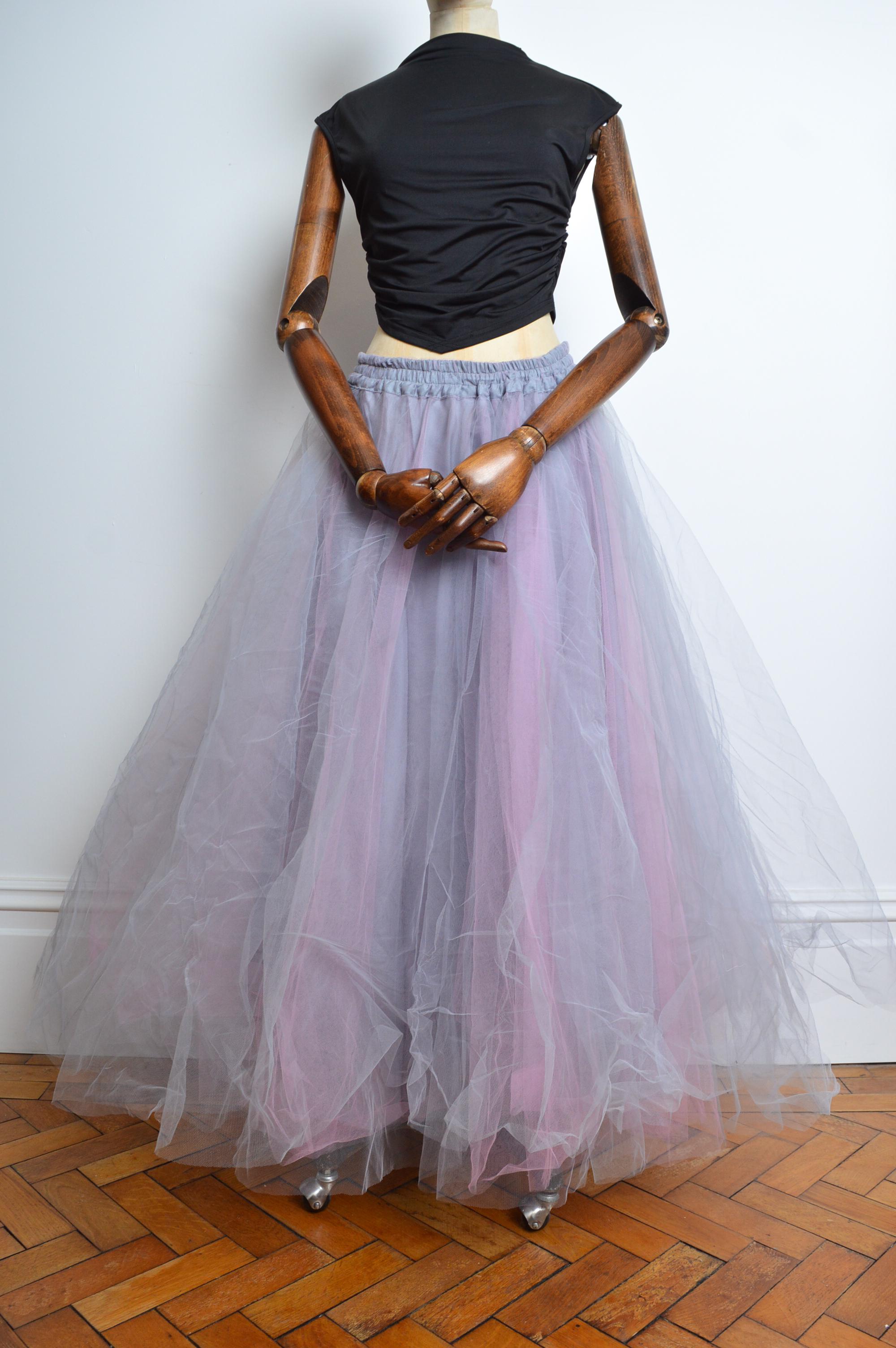 Silver & Soft Rose Ballet Pink Huge Tulle Statement Maxi Skirt by Jeff Gallano For Sale 2