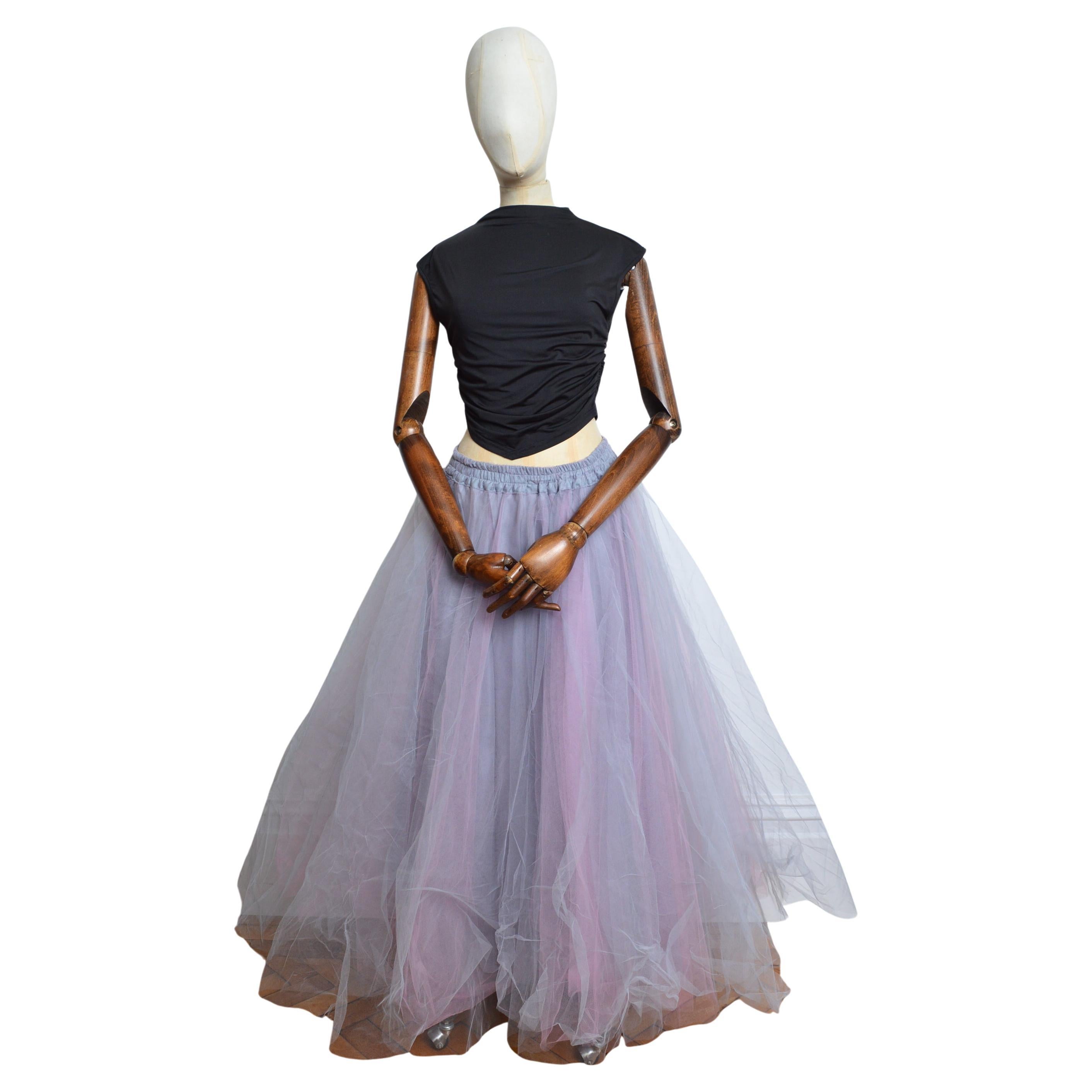 Silver & Soft Rose Ballet Pink Huge Tulle Statement Maxi Skirt by Jeff Gallano For Sale
