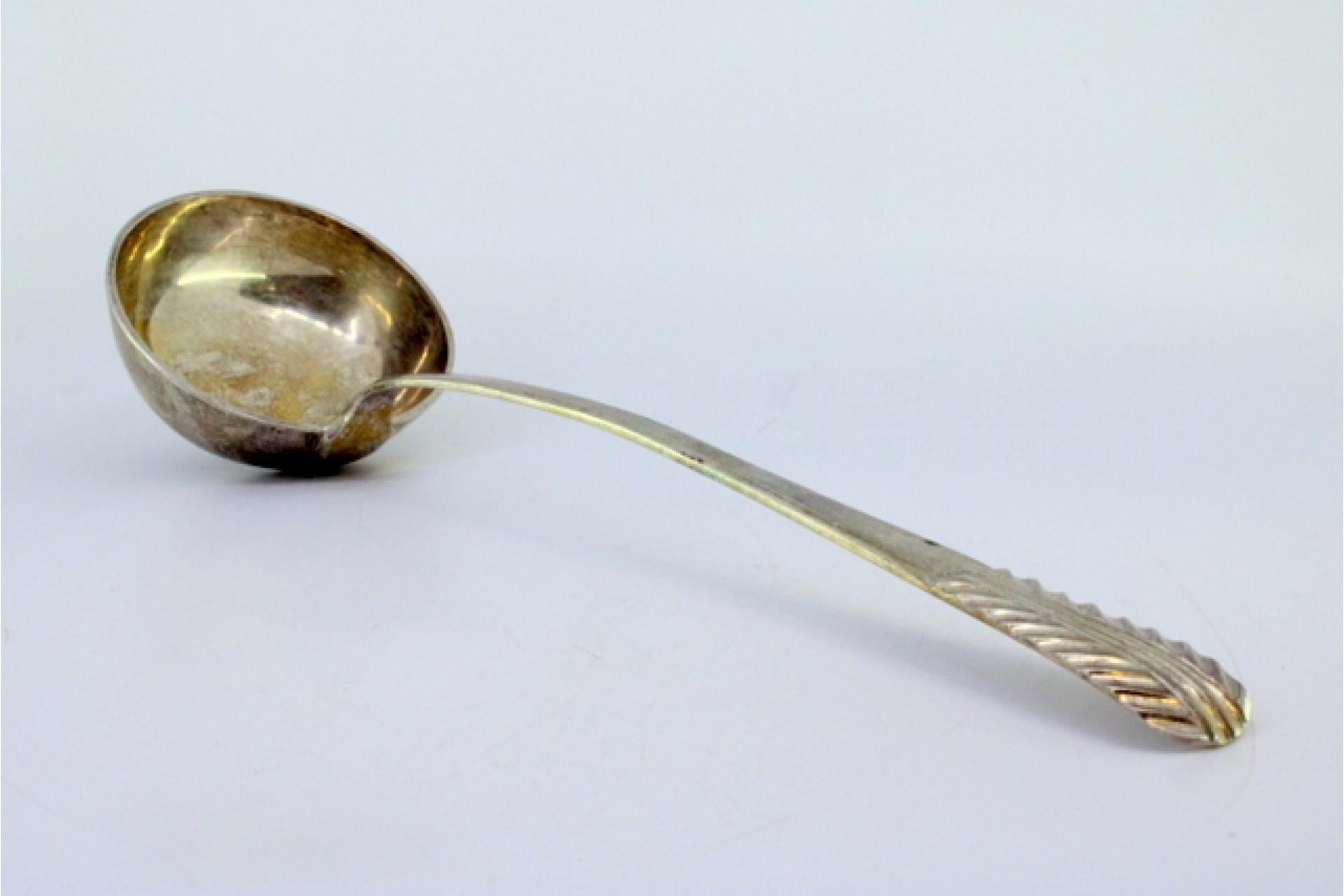 Silver soup ladle with embossed handle im Angebot 1