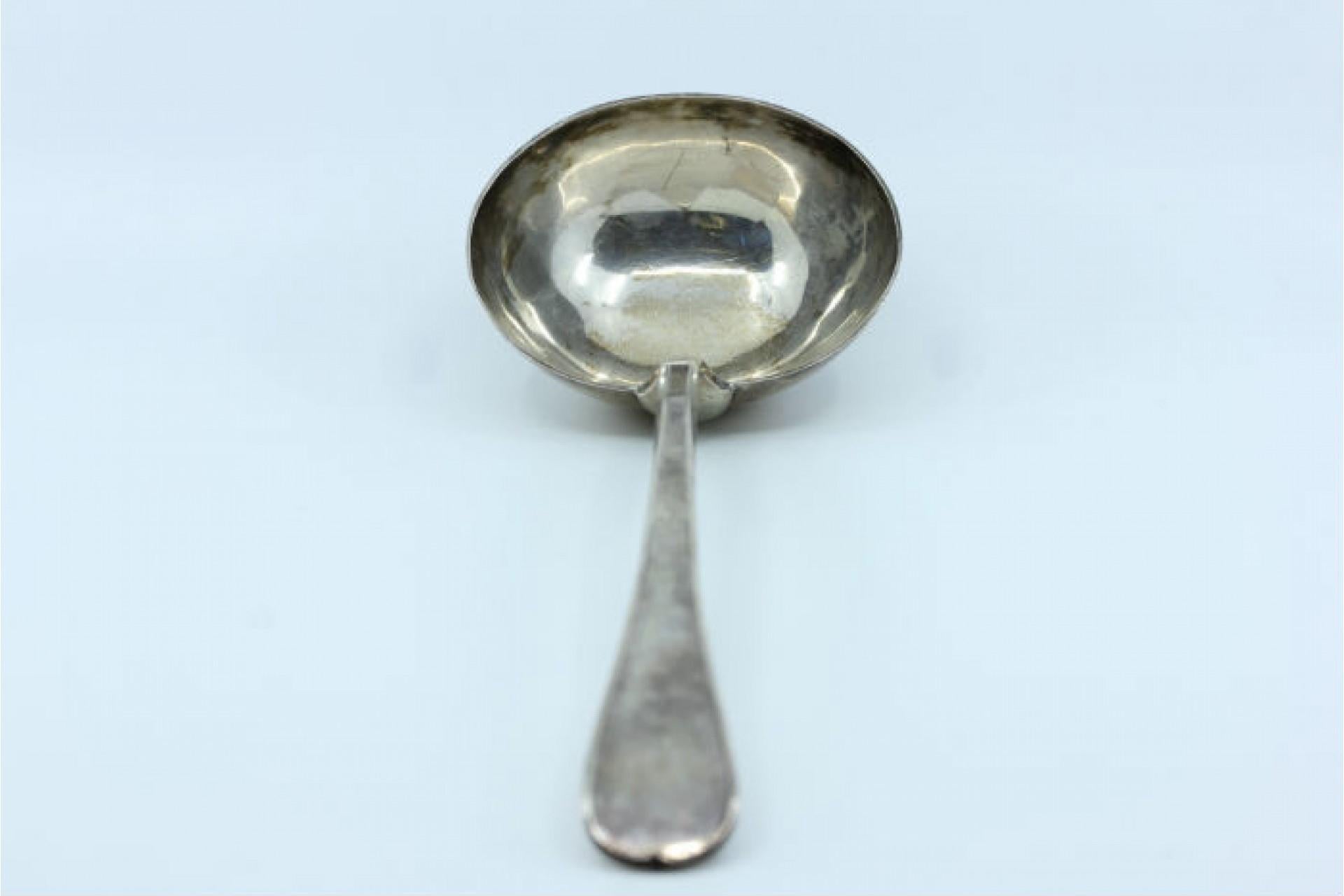 European Silver soup ladle with handle to be shipped For Sale