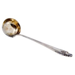 Silver soup ladle with reliefs and friezes on the handle