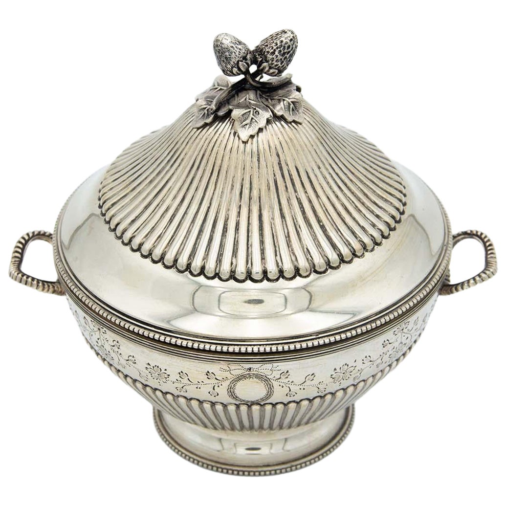 Silver soup tureen with fluted reliefs