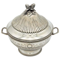 Silver soup tureen with fluted reliefs
