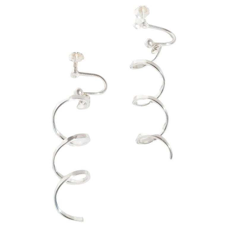 Silver Spiral Earrings, Vintage For Sale at 1stDibs