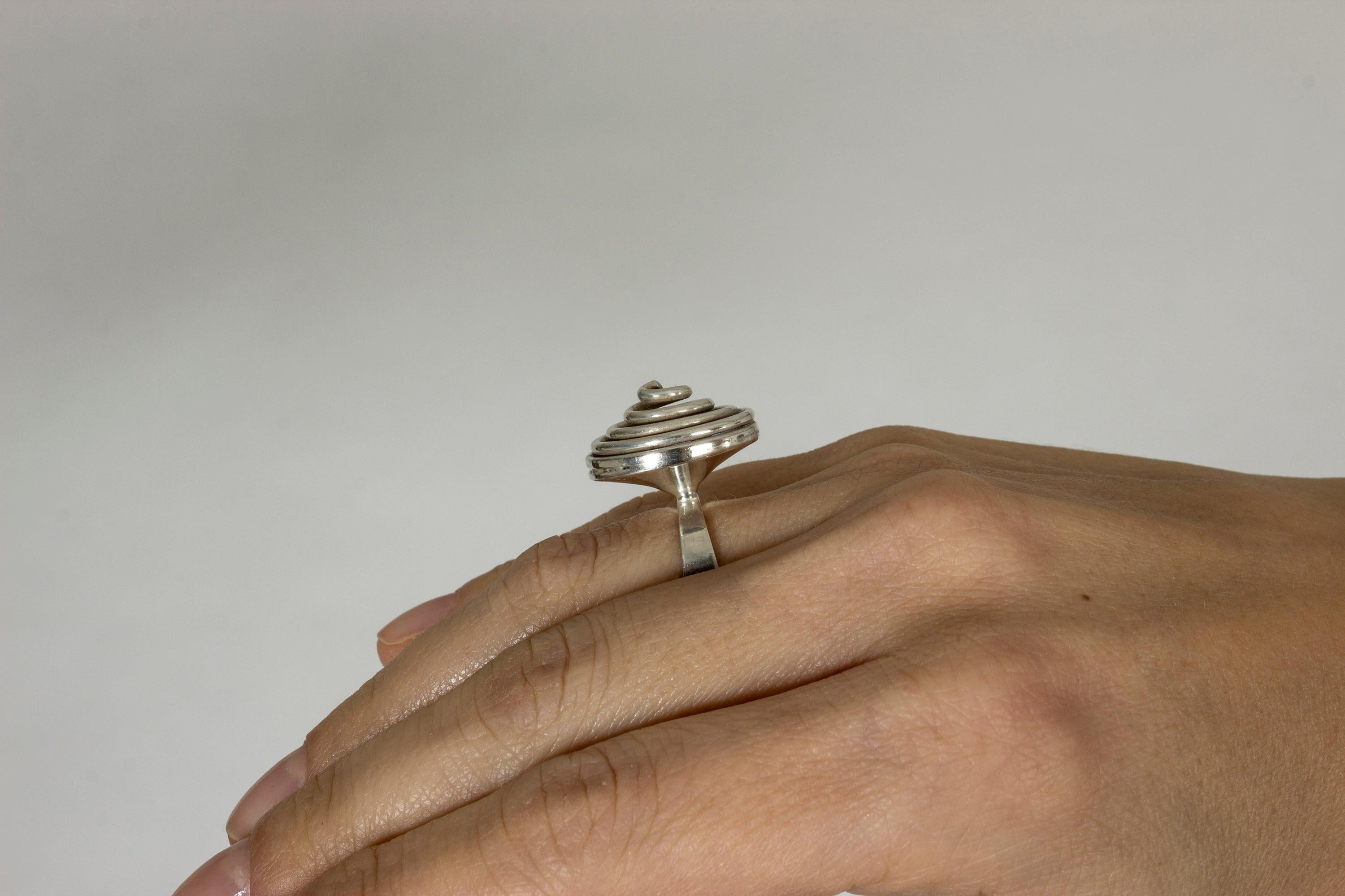 Modernist Silver Spiral Ring with Ball from Kaplans, Sweden, 1967